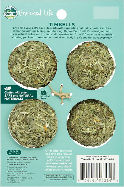 Oxbow Enriched Life Timbells, Rabbit Toys, Guinea Pig Toys, Enrichment for Bunny, Guinea Pig, Hamster, Rabbit, Chinchilla, Timothy Hay, Chinchilla Cage Accessories, Small Pet Accessories for Cage