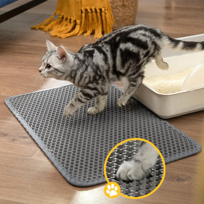 Cat Litter Mat-30"X24" Large Litter Box Mat for Kitty, EVA Honeycomb Double Layer Design, Urine & Waterproof with Unique Handle, Less Waste, Easier To Clean,Non Slip, Gray
