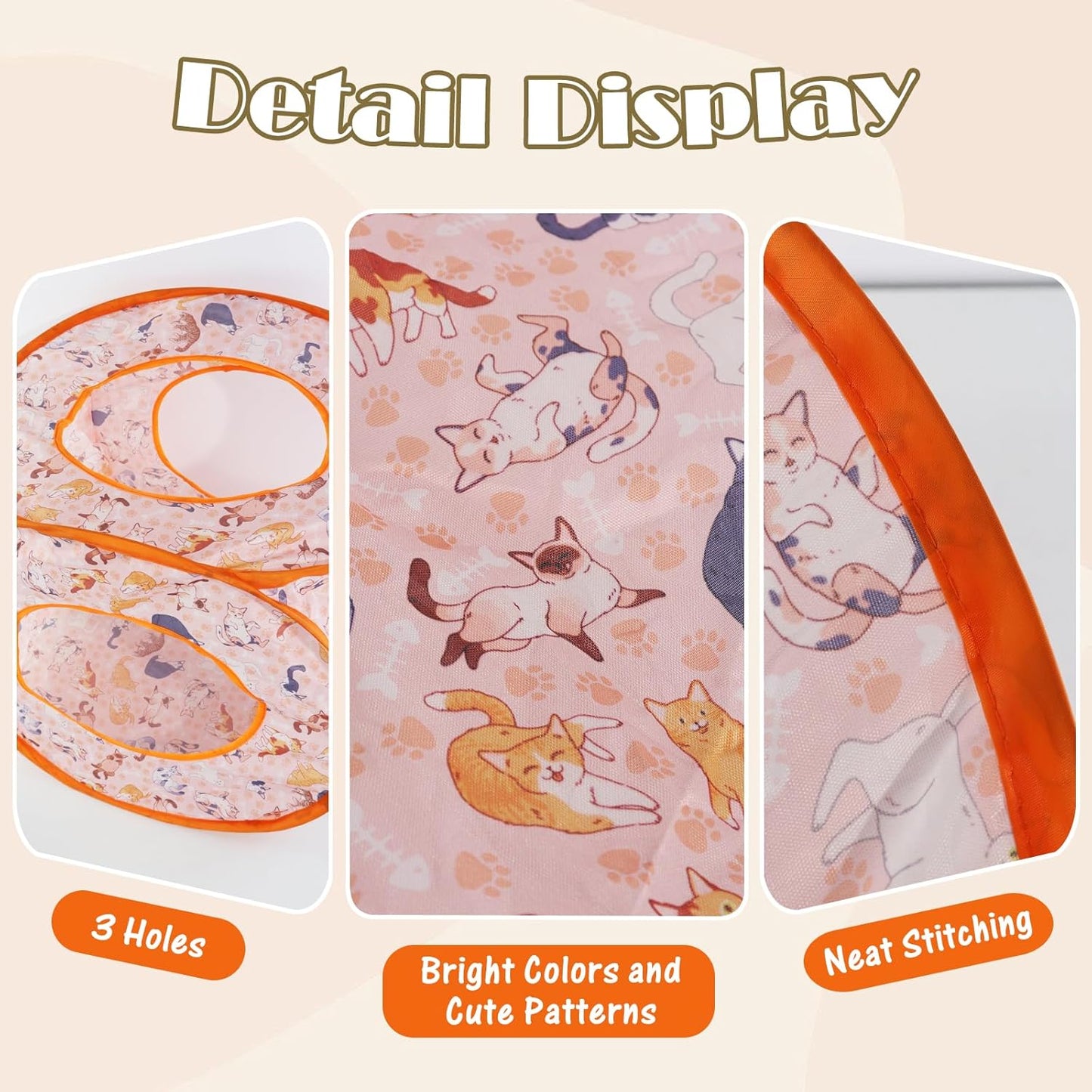 Andiker Small Cat Tents for Indoor Cats, Summer Fruit Patten 15" Foldable Cat Tube with 1 Plush Ball and 3 Holes Kitten Hide-and-Seek Toy to Relieve Boredom Also for Kitten Rabbits (Orange)