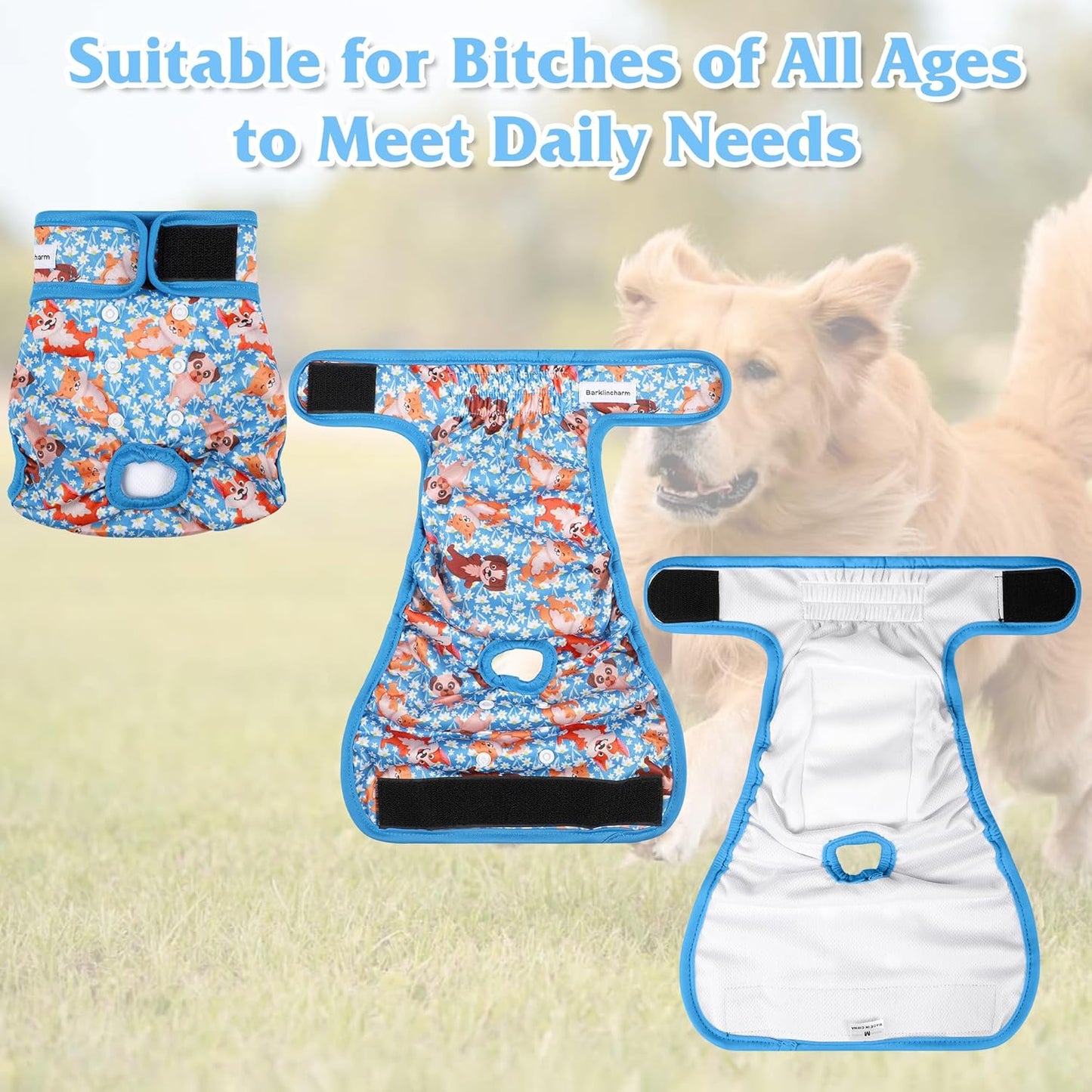 4 Pack Reusable Female Dog Diaper, Highly Absorbent Doggie Diapers for Female Dogs, Dog Diaper X-Large, Bulldog