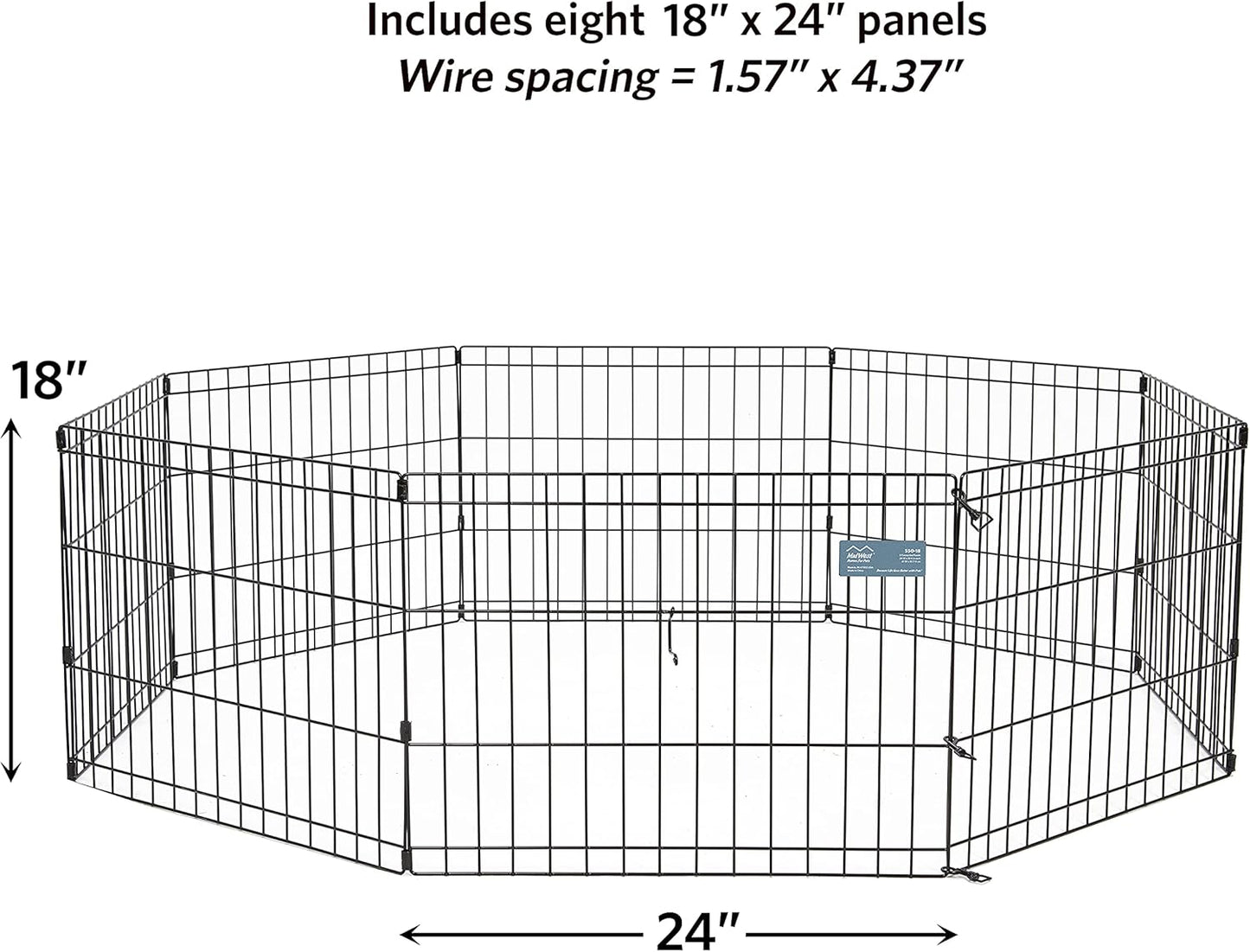 MidWest Homes for Pets Folding Metal Puppy/Dog Exercise Pen, Indoor/Outdoor Playpen with No Door, Provides 16 Sq Feet of Play Space, 18-Inches Tall, Black E-Coated