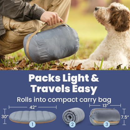 rubyloo Dog Mom Bundle - Puffer Tote with Storage Containers (Rust) and Foldable Travel Bed (Foggy Trail Grey) - Travel Bag and Cozy Mat Set