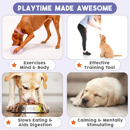 Awoo Flying Saucer Toy - 3-in-1 Silicone Dog Treat Puzzle, Lick Mat and Slow Feeder - for Wet and Dry Food - Dishwasher Safe Pet Toy - Enrichment Game for Dogs from 30 to 90 lbs - Large (Lavender)