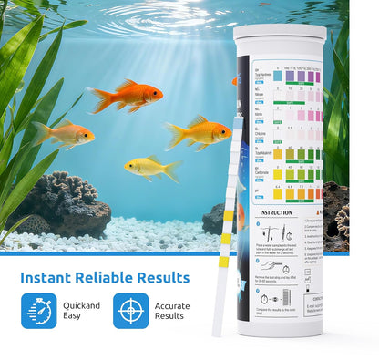 SEAOURA 7-in-1 Aquarium Test Kit for Fish Tanks - 65 Strips Water Testing Strips for Aquariums & Ponds Accurate Testing Nitrate，Nitrite，Chlorine，Hardness，Alkalinity，Carbonate，pH