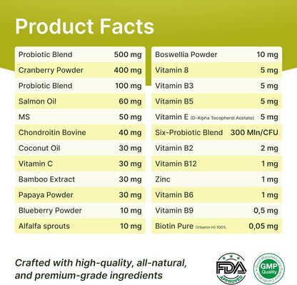 23-in-1 Multivitamin for Dogs – Soft Chews with Glucosamine, Chondroitin, MSM, Probiotics, Cranberry, Biotin, Zinc, Salmon Oil, Vitamins B, C, E – Hip & Joint, Skin, Digestive & Immune Support