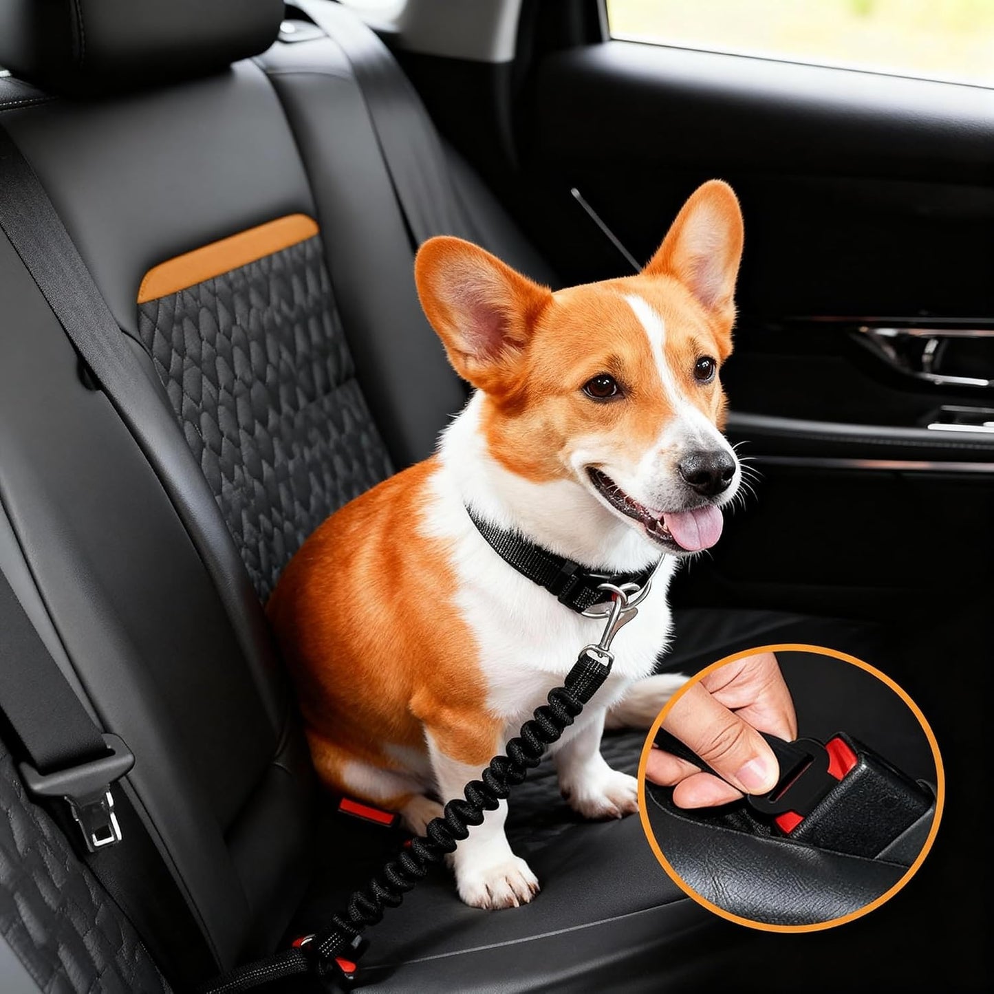 Dog Seat Belt 2Pcs, Retractable Pet Car Harness, Adjustable Dog SeatBelts for Vehicle, Nylon Pet Safety with Elastic Bungee