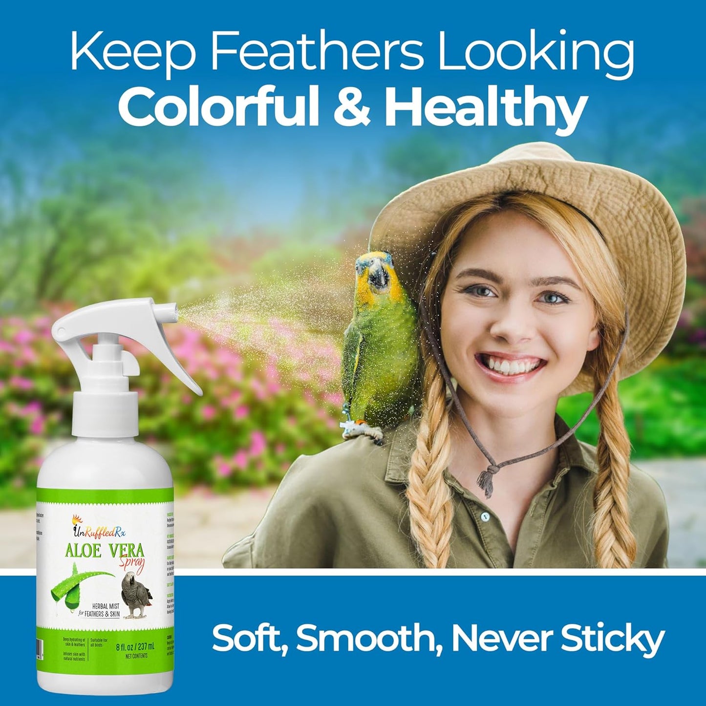 Aloe Vera Bird Spray for All Birds – Soothes Itchy Skin & Feather Plucking – 8oz Odor-Free Mist, Safe if Ingested, Daily Use Bird Mist, Softens Feathers, Natural Formula – Made in USA by UnRuffledRx™