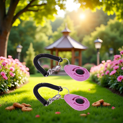 2Pcs Pink Clicker Easy to Use with Button Dog Training Accessories Strong and Long-Lasting,Training and Behavior Aids