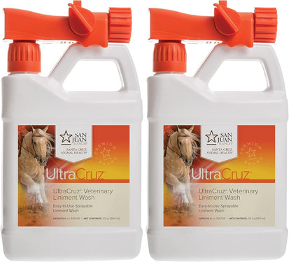 UltraCruz Veterinary Liniment Wash for Horses, 32 oz with Travel Spray (Pack of 2)