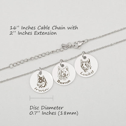 Anavia Personalized Pet Portrait Necklace, Handmade Memorial Jewelry Gift, Custom Round Disc Photo Engraved Necklace for Animal Lovers, Dog Mom, Dog Dad