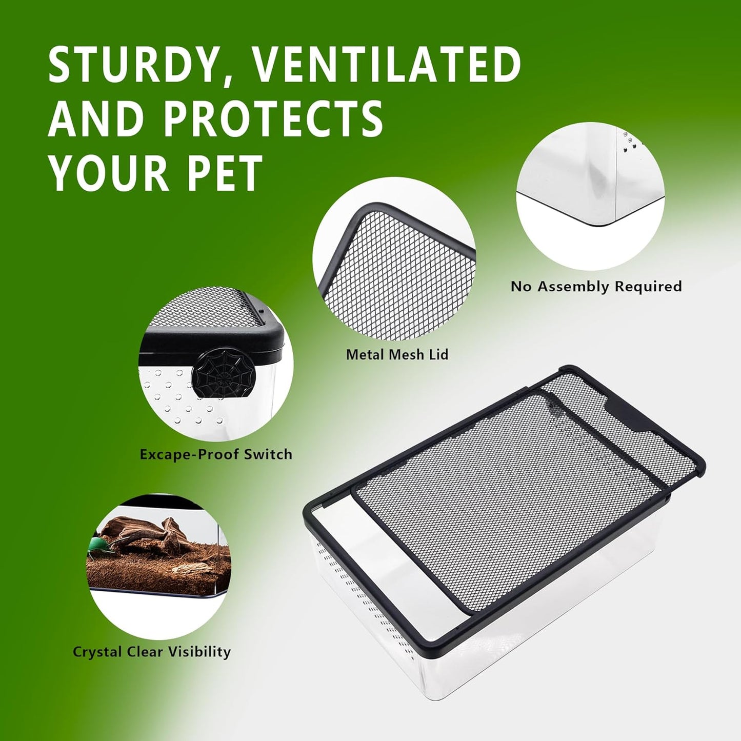 PC Small Reptile Terrarium, Tarantulas Enclosure, 12.6"x8.7"x3.9" for Geckos, Insect, Hermit Crab, Praying Mantis, Mini Terrarium Box