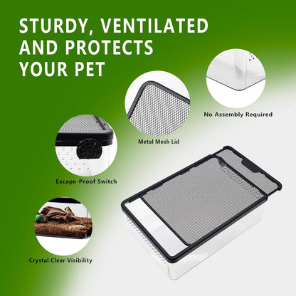 PC Small Reptile Terrarium, Tarantulas Enclosure, 12.6"x8.7"x3.9" for Geckos, Insect, Hermit Crab, Praying Mantis, Mini Terrarium Box