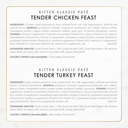 Purina Fancy Feast Tender Ocean Whitefish, Turkey, Chicken and Salmon Feasts Wet Kitten Food Variety Pack - (Pack of 24) 3 oz. Boxes