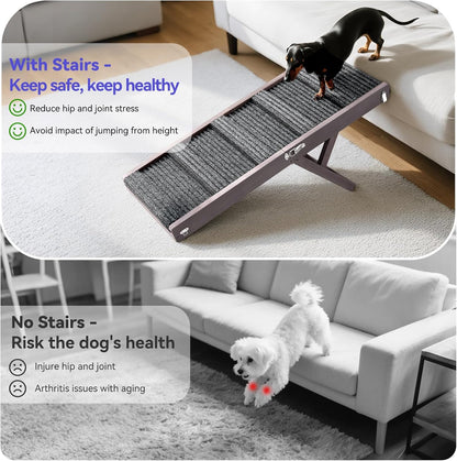 2025 Upgraded Dog Ramp for Couch, Foldable Small Dog Ramp for Low Bed, 4 Adjustable Height from 13'' to 21", Portable Stable Pet Step with Non-Slip Pad, Pet Ramps Use for Couch Stairs, Grey Purple