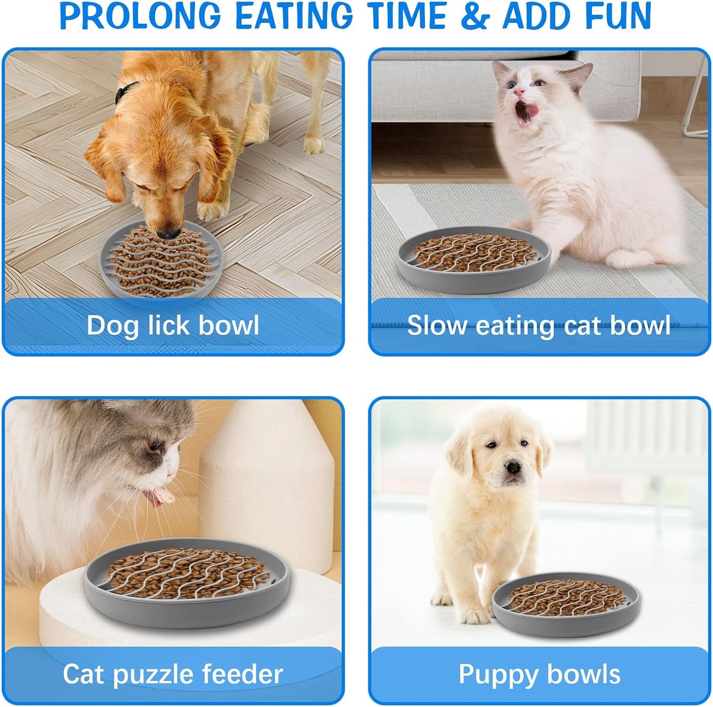 Fhiny Slow Feeder Dog Bowl, Silicone Dog Puzzle Bowl Slow Feeder Puppy Bowls Slow Eating Modern Lick Mat Design Dishwasher Microwave Fit for Fast Eaters, All Small Medium Dogs Puppy Doggy (Grey)