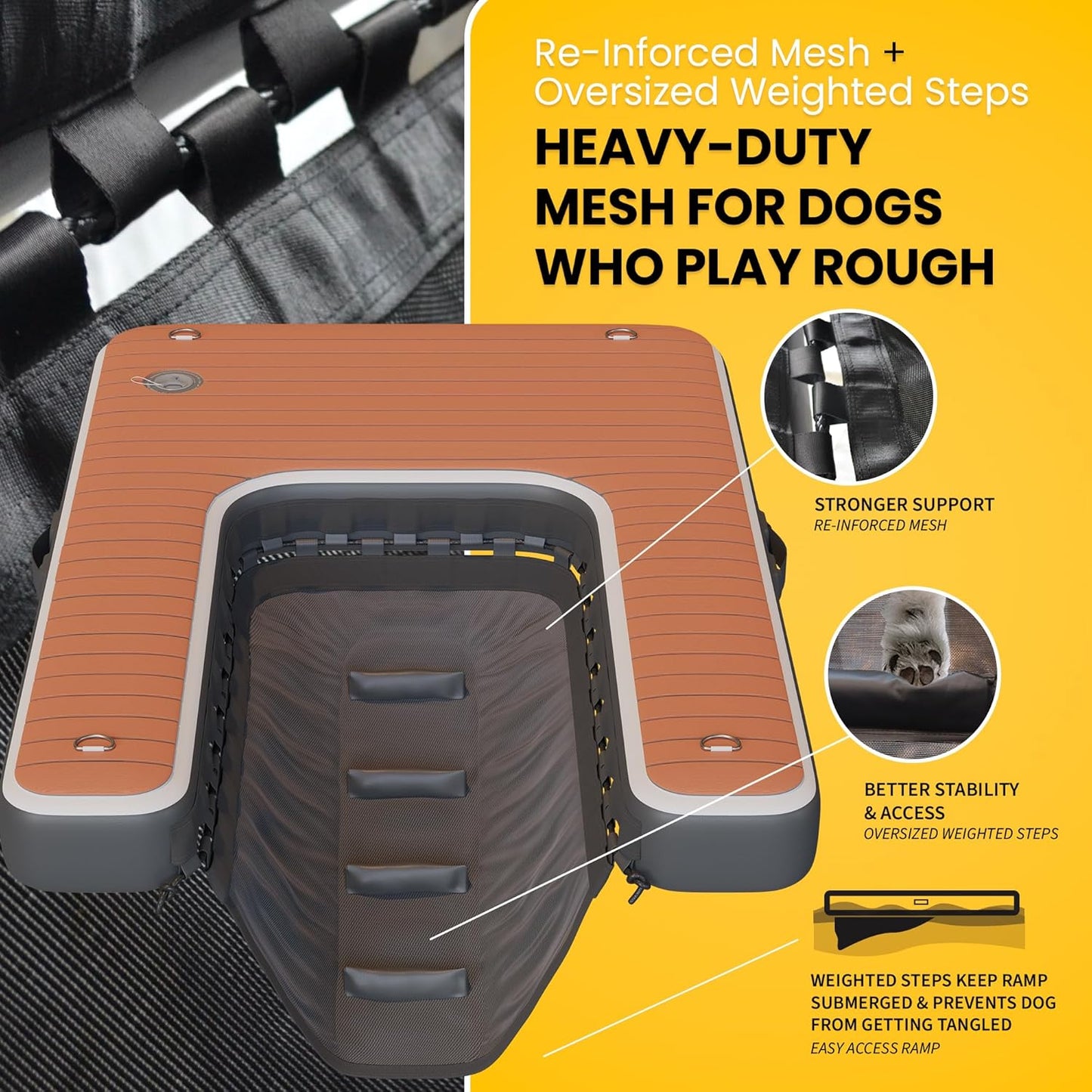 DOK Dog-DOK Inflatable Dock Platform: Safe & Easy Water Access for Dogs Up to 230 lbs; Floating Non-Slip EVA Foam with Dog Boat Ramp for Pool, Dock, & Lake | Military Grade & High Visibility