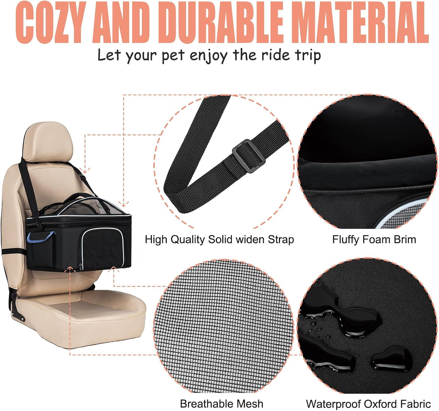 4-in-1 Cat Car Seat and Cat Carrier with Removable Wheels Booster Car Seats for Small Dogs Cats Comes with Shoulder Strap Clip-On Safety Leash and Thickened Pads, Pet Travel Carrier Bed up to 15lbs