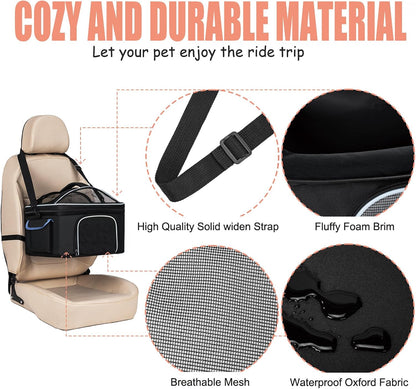 4-in-1 Cat Car Seat and Cat Carrier with Removable Wheels Booster Car Seats for Small Dogs Cats Comes with Shoulder Strap Clip-On Safety Leash and Thickened Pads, Pet Travel Carrier Bed up to 15lbs