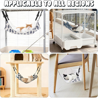 4 Pcs Cat Hammock for Cage Hanging Reversible Cat Hammock Soft Bed Catio Accessories for Winter and Summer 20x14 Inch with Adjustable Straps and Metal Hooks Double Sided for Kitten Ferret Small Animal