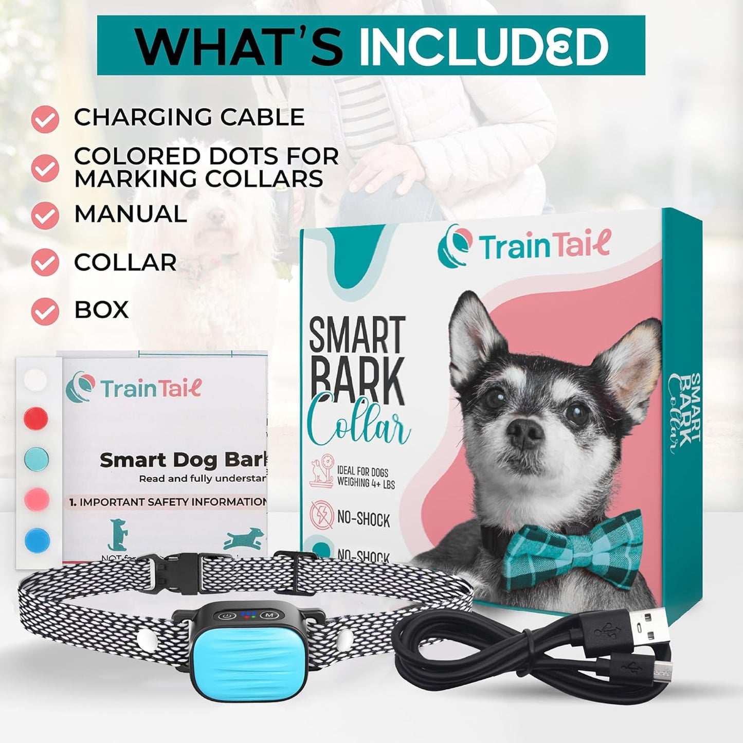 Bark Collar for Small/Medium Dogs, No Shock Anti Bark Collar, Rechargeable Anti Barking Collar w/2 Vibration & Beep Modes, Waterproof Shockless Smart Dog Stop Barking Control Device (Blue)