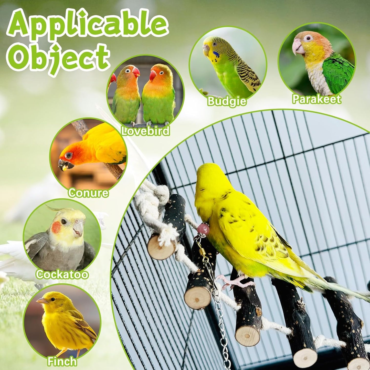 BNOSDM Wooden Long Bird Ladders and Blue Rattan Hang Bird Nest for Parrot