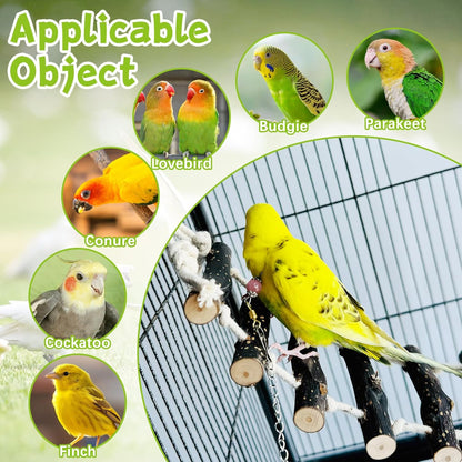 BNOSDM Wooden Long Bird Ladders and Blue Rattan Hang Bird Nest for Parrot