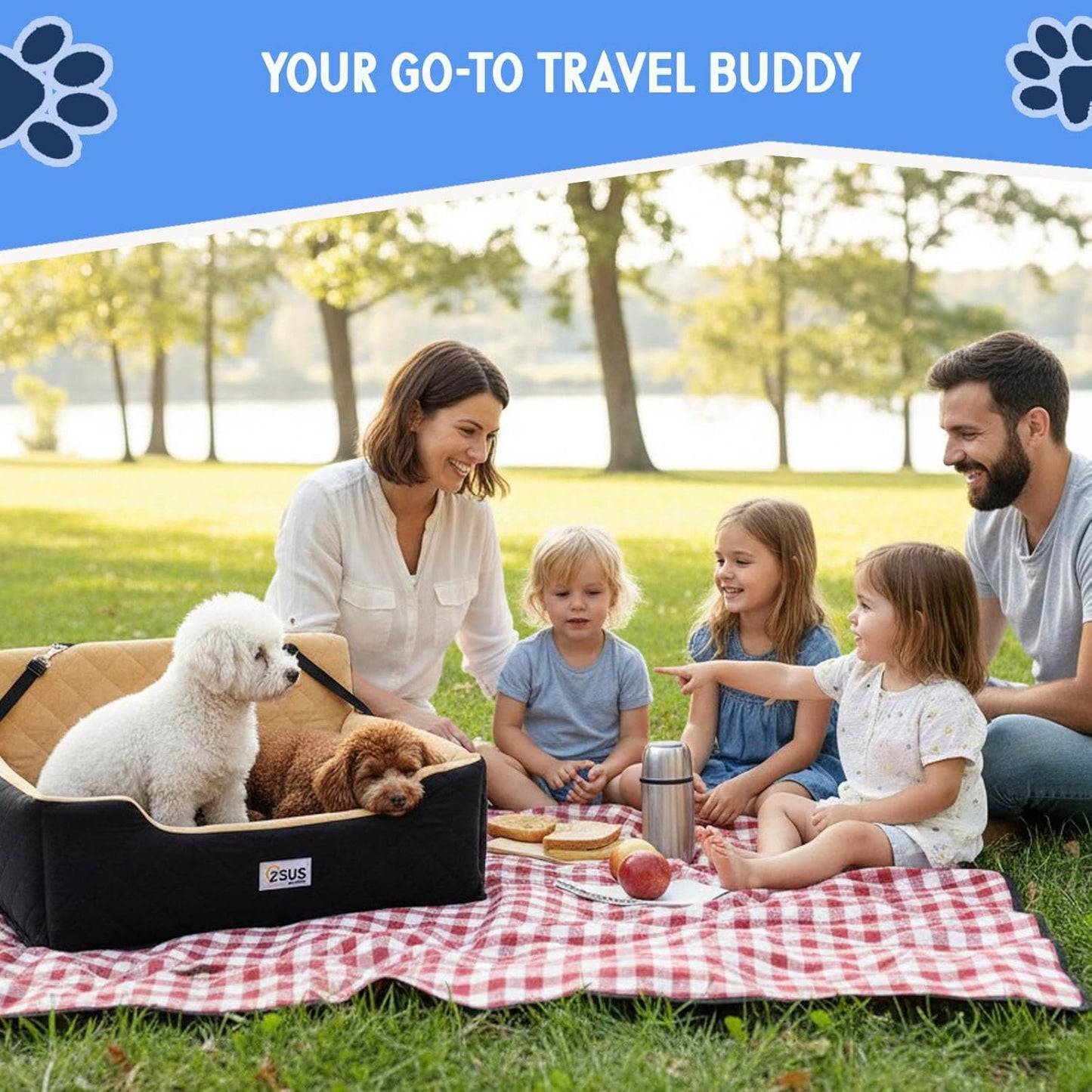 Large Dog Car Seat – Booster Seat Bed for Pets up to 55 lbs, Black, Travel Safety | Fits 2 Small Dogs Pets| Washable Cover & Thick Cushion | Rear Seat or SUV