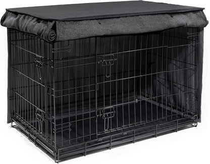 Friends Forever Metal Dog Crate Cover 30 inch w/Light Blocking Protective Curtain, Dog Cage Cover w/Roller Shades, Machine Washable, Trucker Black