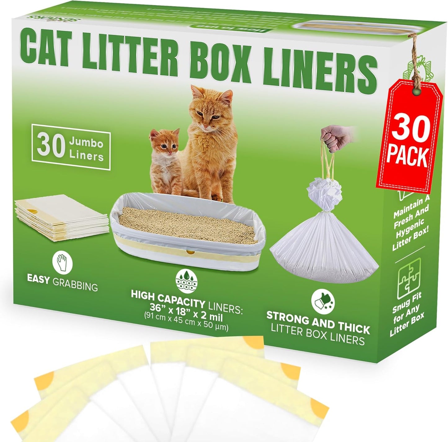 Cat Litter Box Liners - 30 Extra Large Strong & Thick Litter Liners For Mess-Free Cleanup - Jumbo Size - Conveniently Folded No More Tearing - Scratch-Resistant - Enjoy A Fresh Hygienic Environment