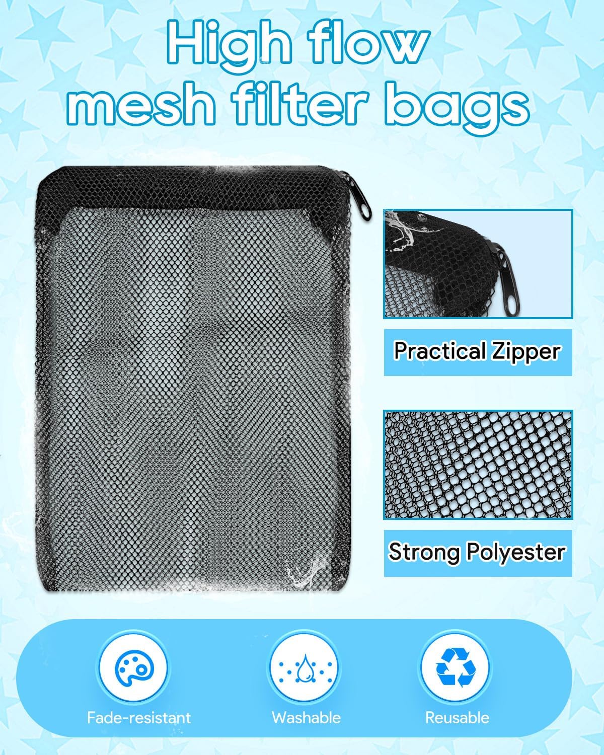 10 PCS Filter Bags for Fish Tank Large Hole, Durable Nylon Mesh Aquarium Media Bag, Reusable Zipper Filter Media Bag (7.9 x 5.5 Inch)