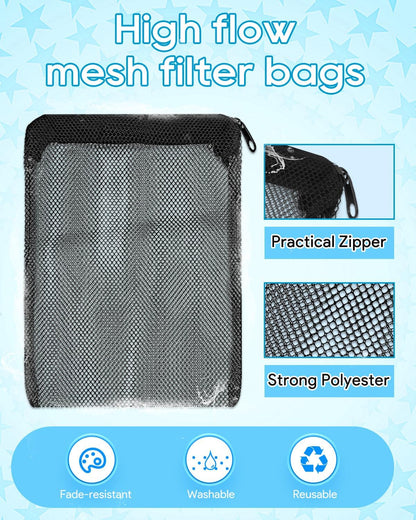 10 PCS Filter Bags for Fish Tank Large Hole, Durable Nylon Mesh Aquarium Media Bag, Reusable Zipper Filter Media Bag (7.9 x 5.5 Inch)
