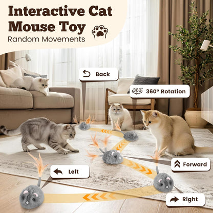 Moving Cat Toy Squeaky Cat Mouse Toy Automatic Interactive Cat Toys for Indoor Cats Mouse Toys for Cats with Wagging Tail