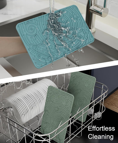 OHMO Lick Mat for Dogs & Cats - Large Size 9.8"×5.9" (2pcs, Blue+Green) - Space Star Design Slow Feeder with Suction Cups, Keep Them Busy & Anxiety Relief, Easy Clean Enrichment Accessories