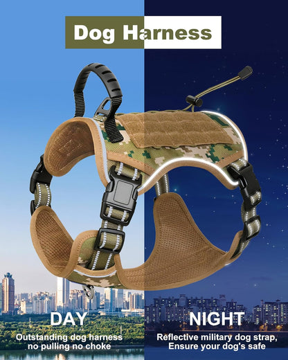 Hotsky Tactical Dog Seatbelt Harness for Medium Dogs No Pull, Adjustable Military Service Dog Vest Reflective Pet Harness with Control Handle Molle Loop Panels for Dogs Training Walking(Army Camo, M)