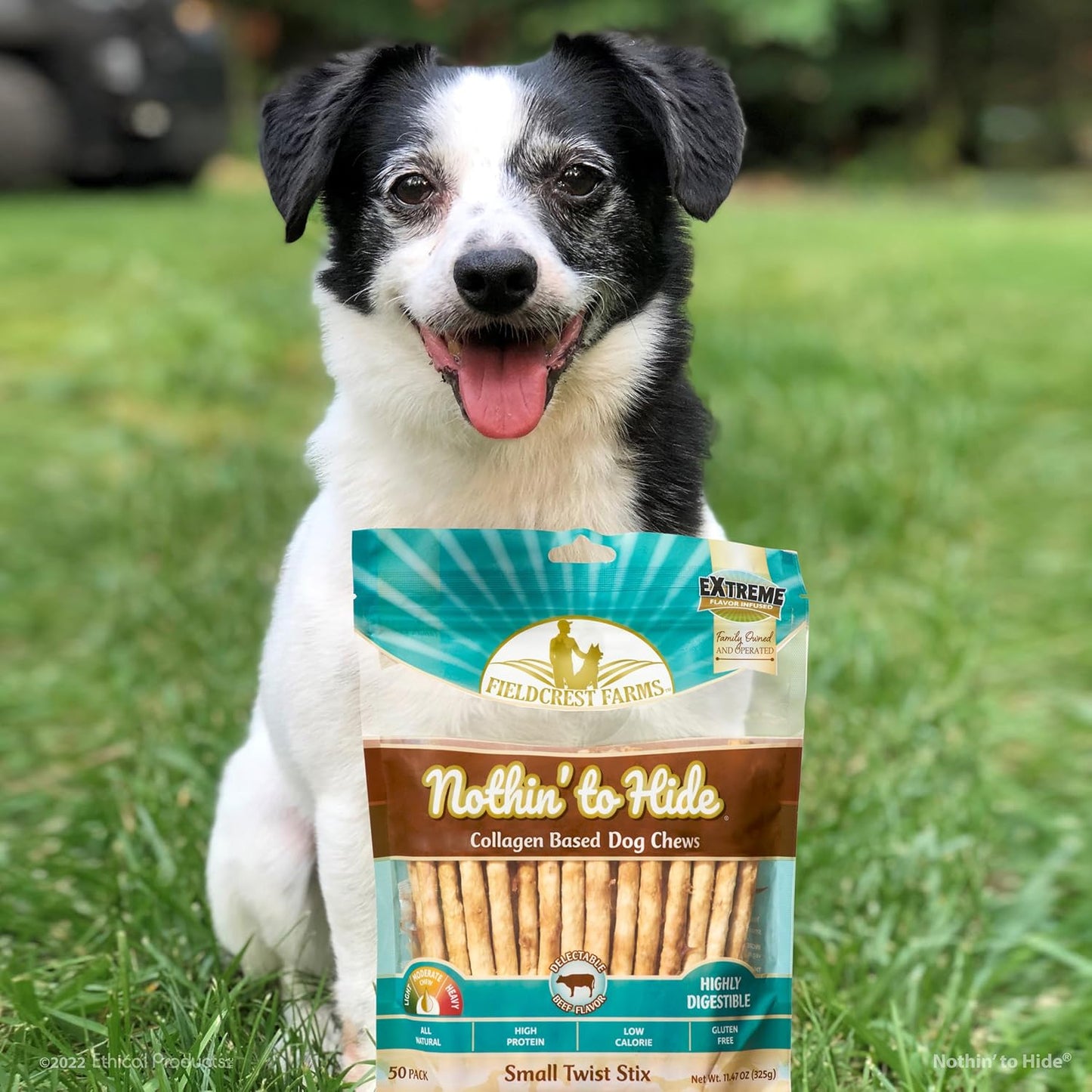 Fieldcrest Farms Nothin' to Hide Twist Stix, Beef Flavor, Easily Digestible, Supports Skin, Coat, Joints & Muscles, for Moderate Chewers Under 15lbs, 50 Pieces