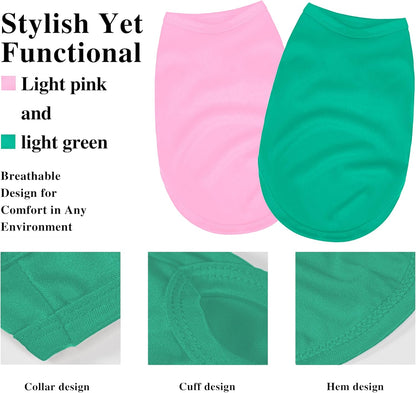 2 Pack Solid Color Dog Shirts - Lightweight, Quick Dry, Breathable Pet T-Shirts for Small to Large Dogs - Stretchy, Durable, Ideal for All Seasons and Holidays.Pink Green S