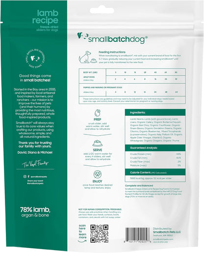 smallbatch Pets Freeze Dried Raw Dog Food, Lamb Recipe, 25 oz, Organic High Protein Dog Food, Grain Free, Made in The USA, Humanely Raised Meat, Single Protein, for Picky Eaters, Hydrate & Serve