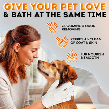 2026 New – Pet Cleaning Glove Wipes for Dogs & Cats – Wet Deodorizing Grooming Gloves for Paws, Body, Ears, Face & Coat – Hypoallergenic Hydrating Lavender Scent – Daily Care & Travel Use – 18 Count
