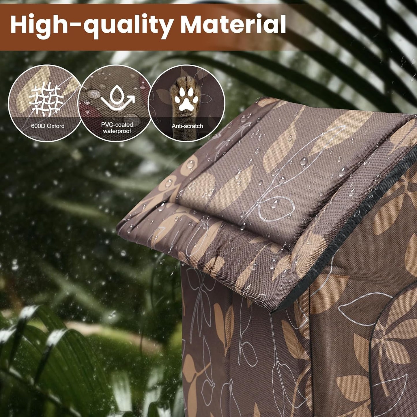 Cat House for Outdoor Cats, Outdoor Cat House Weatherproof for Stray Cat Shelter with Mat, Door and Edging Nails, Collapsible, Easy to Assemble (Brown)