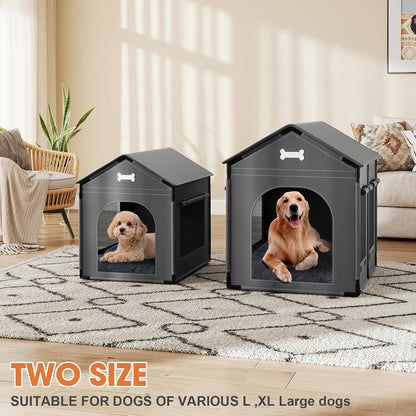 Dog House Indoor, Large Doghouse Soft with Frame, Waterproof Pet House for Medium Large Dogs with Oxford Fabric, Warm Indoor Dog House Bed with Soft Cushion, 27.56x21.26x26.77in, Dark Gray