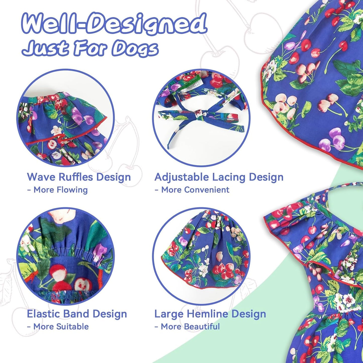 Dog Dress, Dog Party Dress and Dogs Summer Flower Dresses with Lace-Up