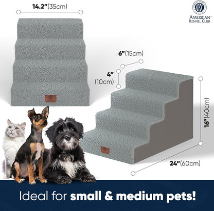 AKC 4-Step Pet Stairs – Durable, Non-Slip Steps for Small Dogs and Cats, Washable Cover, Simple No-Tool Assembly, Supports Up to 50 lbs