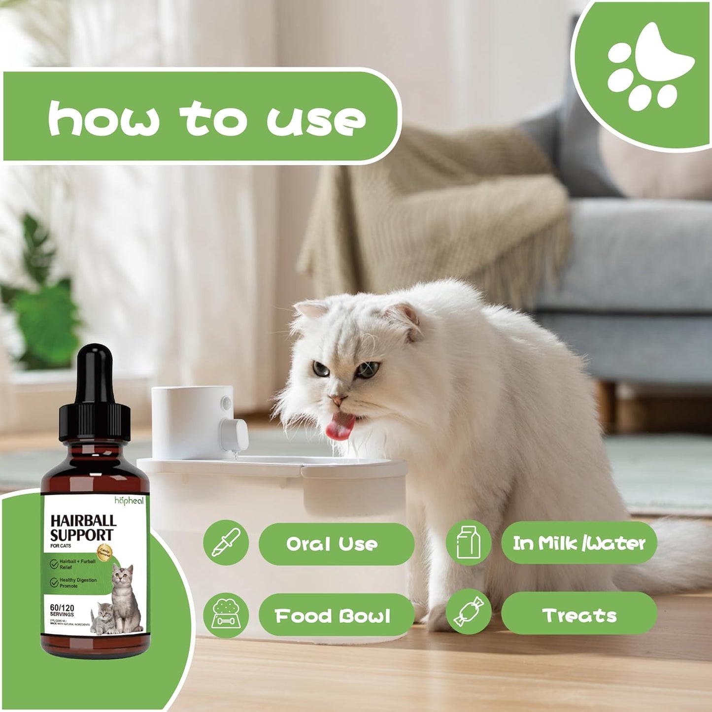 Cat Hairball Support Drops, Digestive Aid, Furball Treatment, Hairball Cat Treats for Skin & Coat, Digestion, Nutrient Absorption(1PACK)