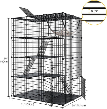 DWVO 4 Tier Large Cat Cage Indoor: Kitten Enclosure DIY Playpen Catio with Large Hammock for 1-3 Cats