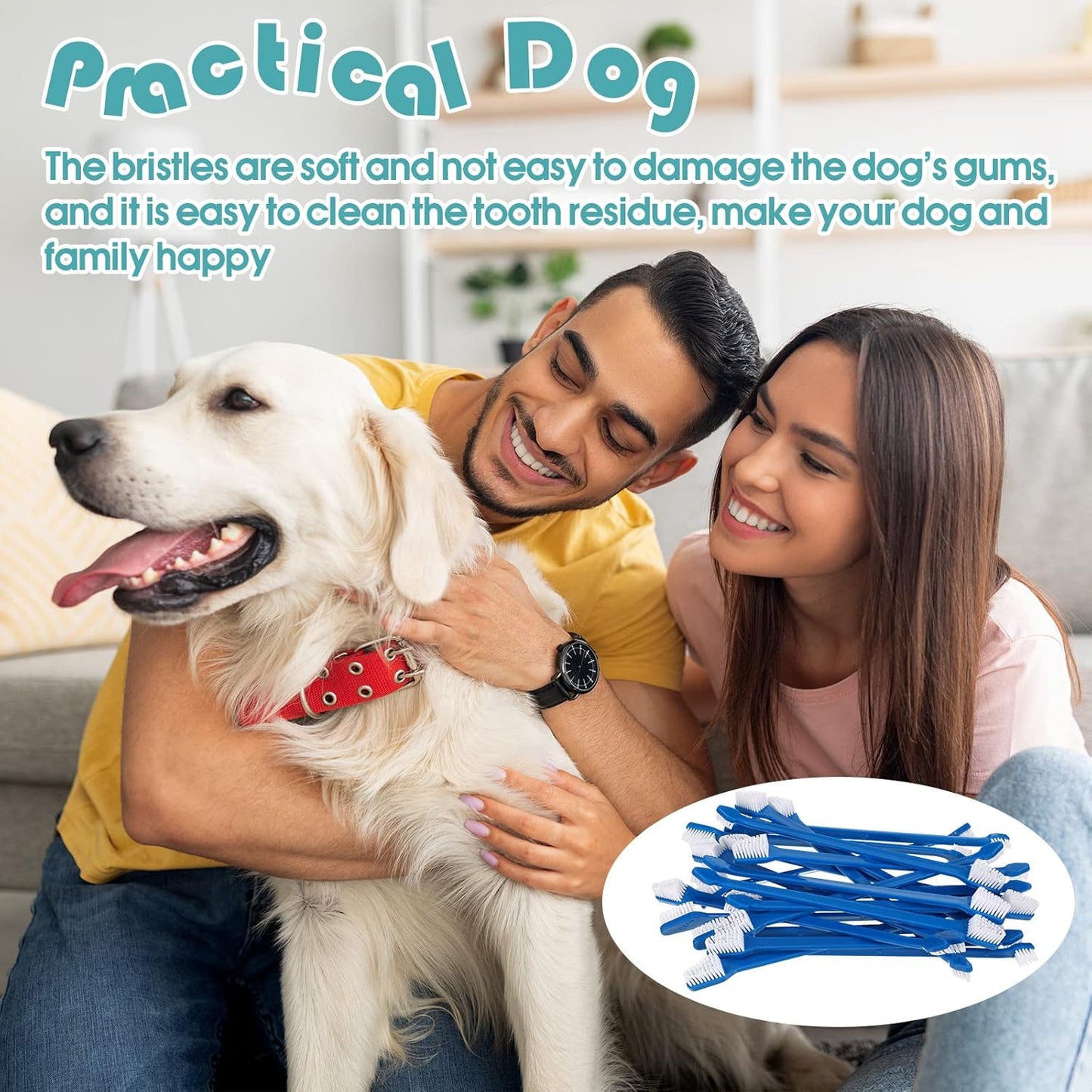 Gerrii 200 Count Dog Toothbrush Double Headed Pet Toothbrush Long Handle Dog Tooth Brushing Kit Soft Bristles Pet Tooth Brush for Doggy Cat and Most Pets Teeth Cleaning Dental Oral(Blue)