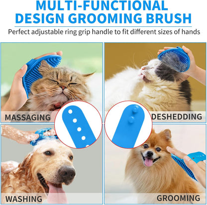 Comotech 6PCS Dog Bath Brush & Dog Toothbrush | Adjustable Handle Shampoo Brush & Scrubber for Short & Long Haired Dogs & Cats | Effectively Solve Odor & Stain Removal Problems (Blue Blue Blue.)