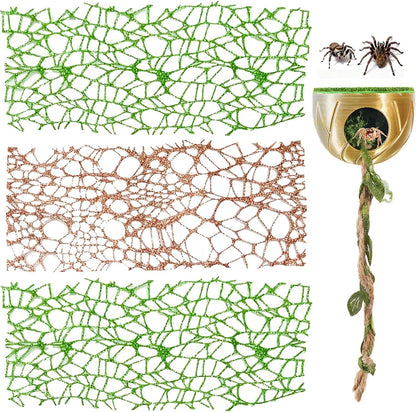 Jumping Spider Enclosure Accessories - Shelter and 2 Webbed Moss Ribbon | Tarantulas, Geckos Habitat Decor with Magnets for Small Reptiles, Cave, Hide, Climbing (Steel Hemisphere)
