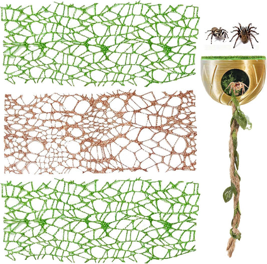 Jumping Spider Enclosure Accessories - Shelter and 2 Webbed Moss Ribbon | Tarantulas, Geckos Habitat Decor with Magnets for Small Reptiles, Cave, Hide, Climbing (Steel Hemisphere)