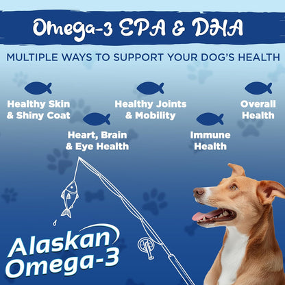 Vital Planet - Alaskan Omega-3 Fish Oil Supplement for Dogs with 600mg of Omega-3, High in DHA and EPA from Sustainably Harvested Wild Caught Cold Water Fish, 60 Vanilla Softgels