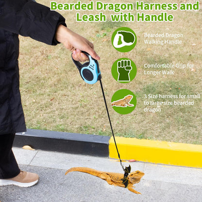 Retractable Bearded Dragon Leash with Dinosaur Wings, Comfortable Leather Harness, 3 Sizes Adjustable Escape-Proof Design